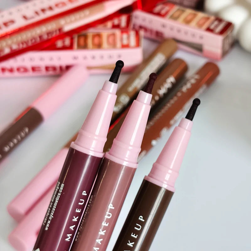 Crayon à lèvres NYX Brand Lip Liner Stain, pointe feutre, pour une application précise, sans débordement, parfaite pour les tons nus, disponible en douze teintes, maquillage pour femme.