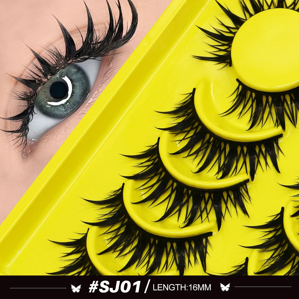 Lasvirey Cils œil de chat, style manga, faux cils 3D en vison, doux, croisés, fins, naturels, ailés, allongés, maquillage