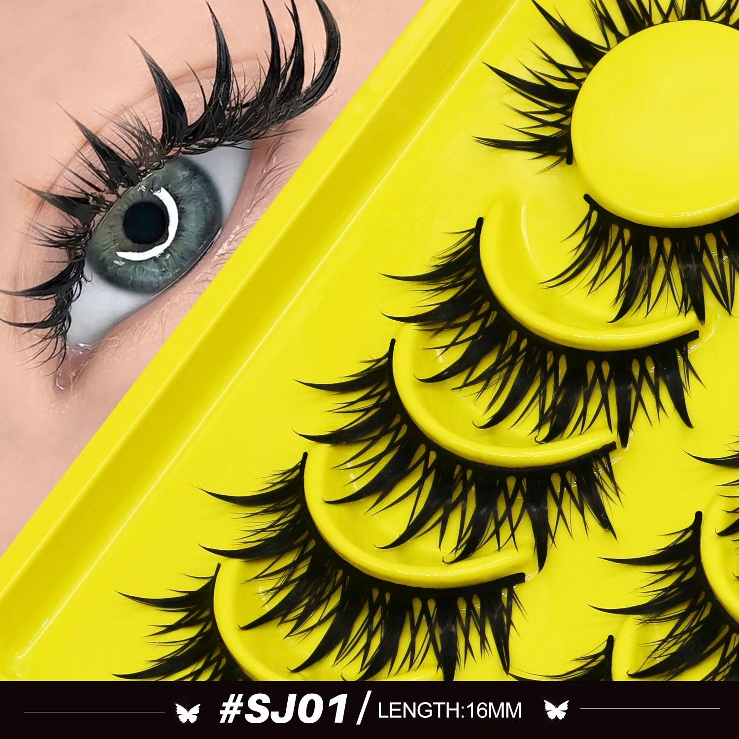 Lasvirey Cils œil de chat, style manga, faux cils 3D en vison, doux, croisés, fins, naturels, ailés, allongés, maquillage