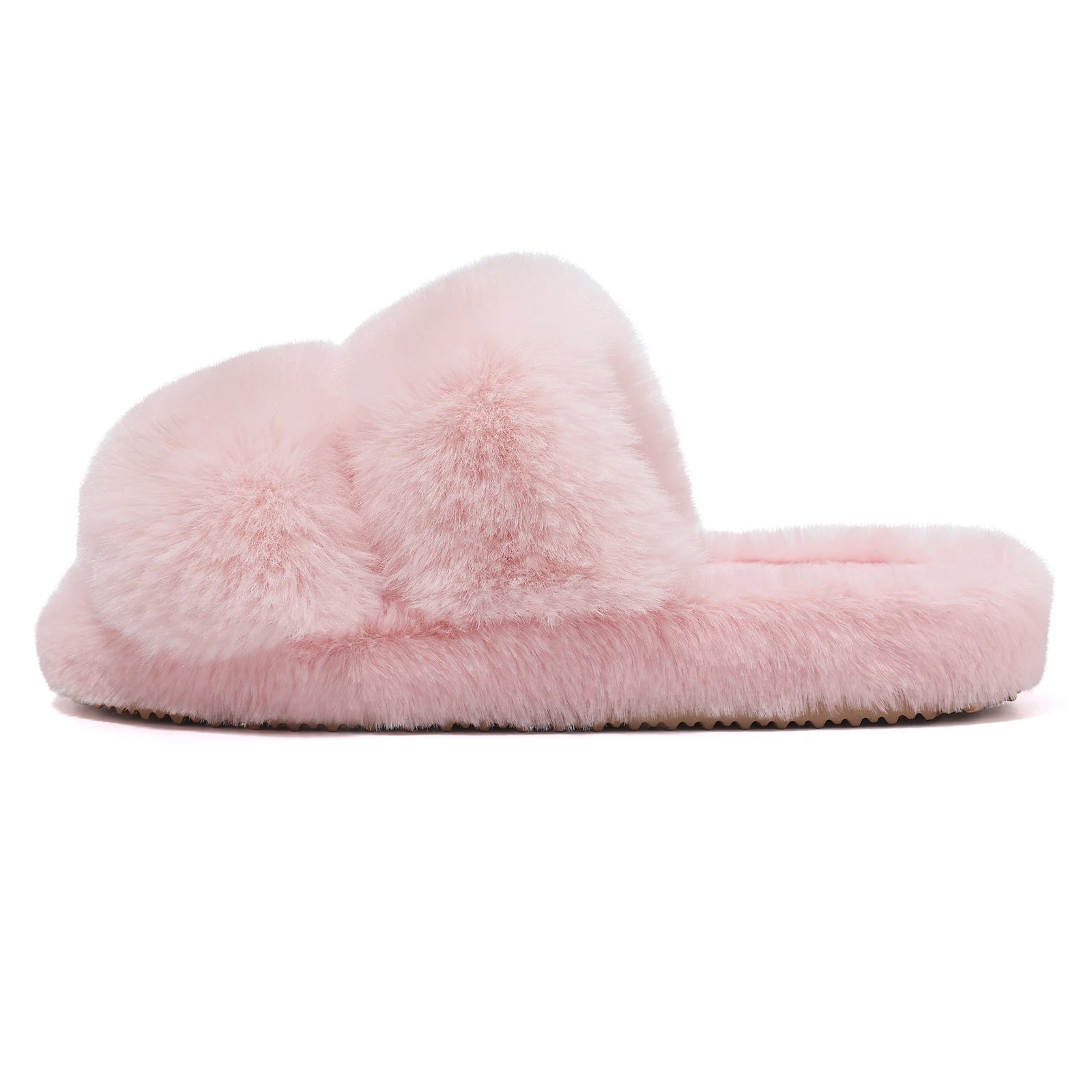 Evshine nouvelles mules à bout ouvert en fausse fourrure, chaussons d’intérieur chauds pour femme. Sandales d’intérieur tendance en peluche, confortables et moelleuses, chaussures de maison pour femme, chaussons d’hiver duveteux.