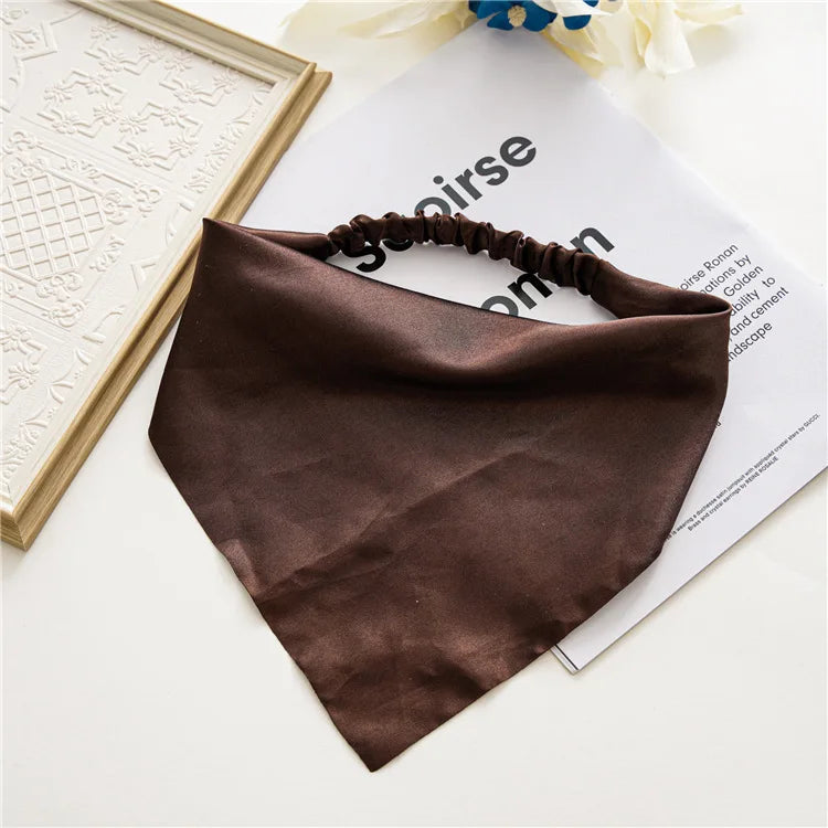 Été femmes couleur unie foulard de cheveux Vintage Triangle Bandanas Satin élastique bandeaux enfants fille bandeaux cheveux accessoires