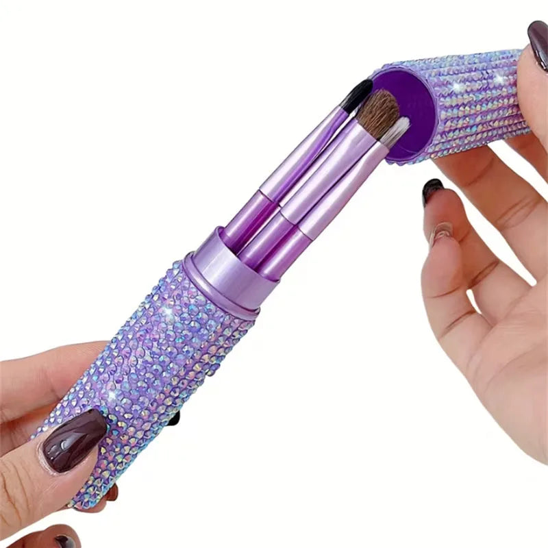Ensemble de 5 pinceaux de maquillage pour les yeux avec étui de rangement en strass, pinceaux professionnels synthétiques pour estomper les fards à paupières, l'eye-liner et les sourcils