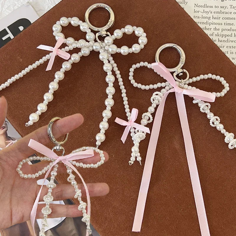 Nouveau Porte-clés Coréen Tendance 2026 avec Nœud Perlé et Pendentif Cœur, Style Y2K Esthétique Ins, Accessoire de Sac pour Fille