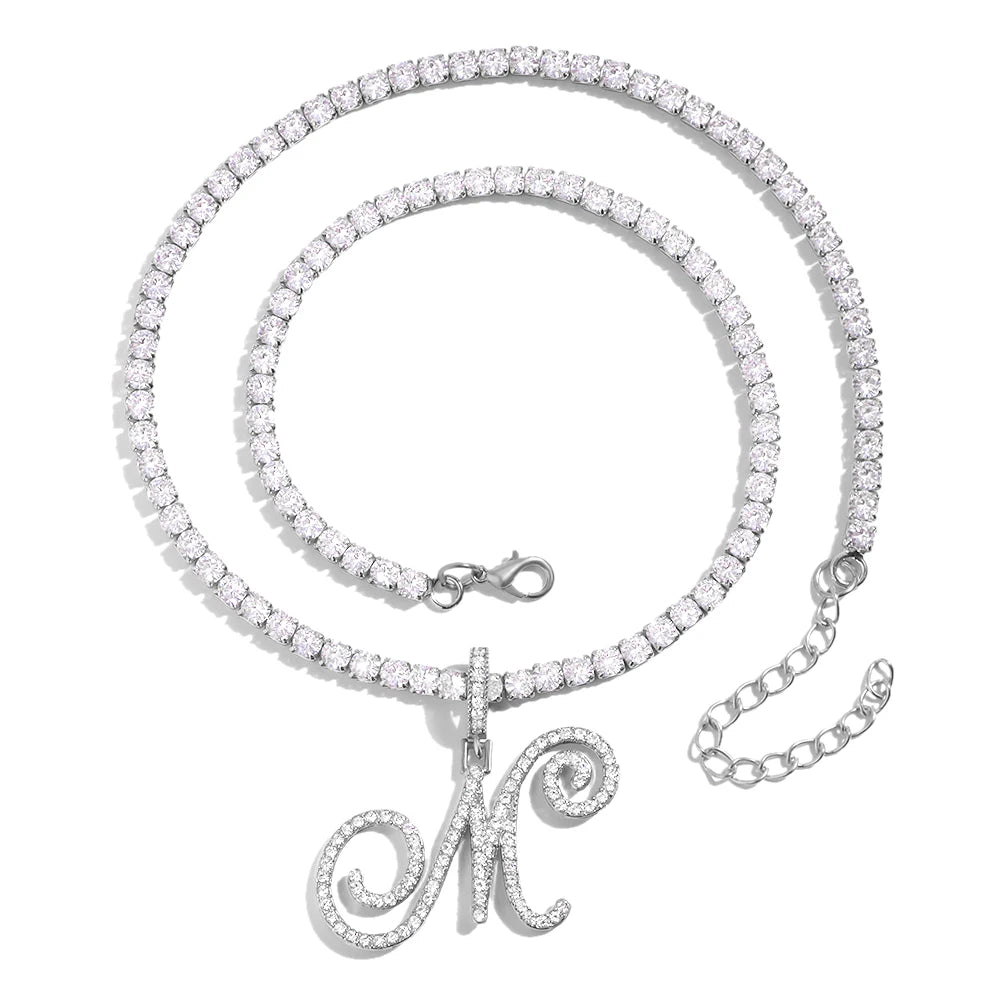 Collier pendentif lettre pour femme – initiale A à Z, chaîne style tennis avec zircons cubiques (CZ), choker luxueux “iced out”, bijou bling-bling cadeau