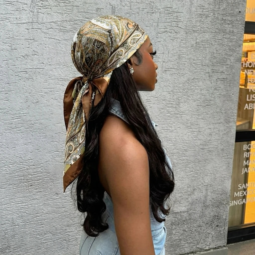 Hijabs en satin à imprimé paisley 90*90cm pour femmes, foulard carré de luxe, bandana, cheveux, foulard doux, hijab, écharpes pour cheveux