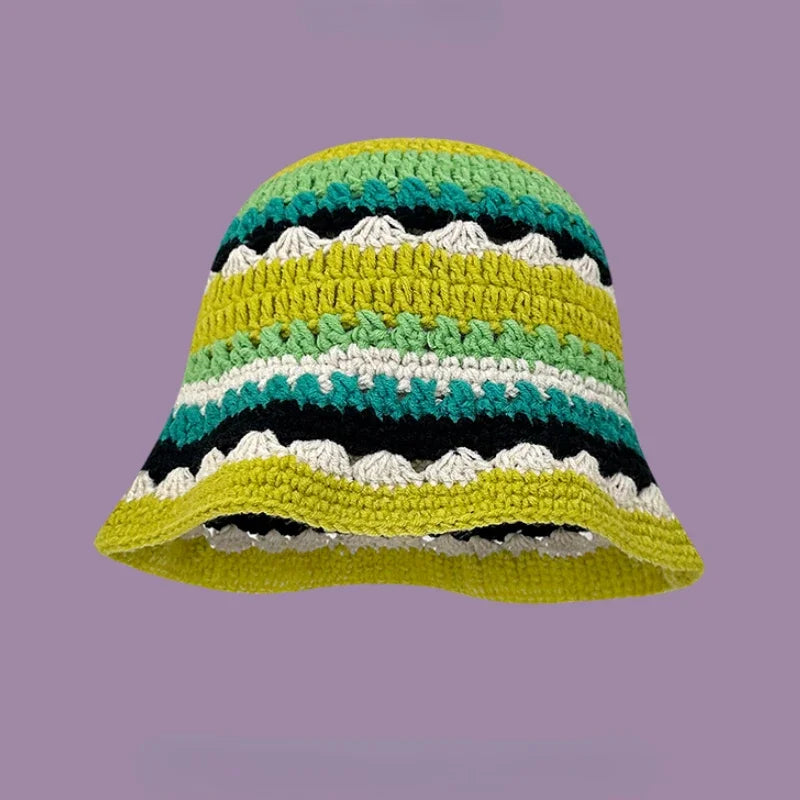 Chapeau seau coréen fait à la main au Crochet pour femmes, tissage tricoté, mode fleurs Y2k, bonnet de bassin, nouvelle collection automne hiver