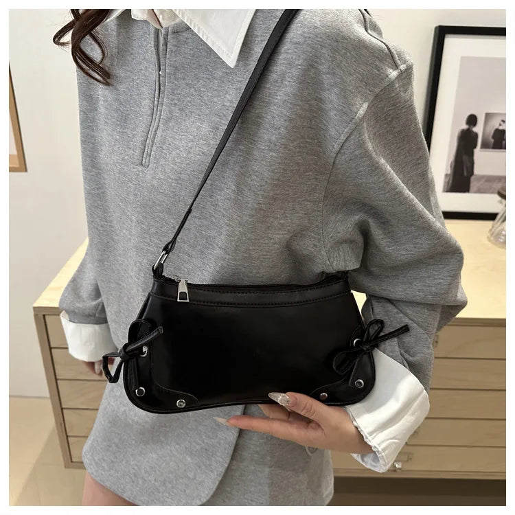 Nouveau sac sous le bras tendance, sac à bandoulière pour femmes, sac à main avec double nœud doux, sac pour dames, style rétro, sac à épaule féminin à motif léopard.