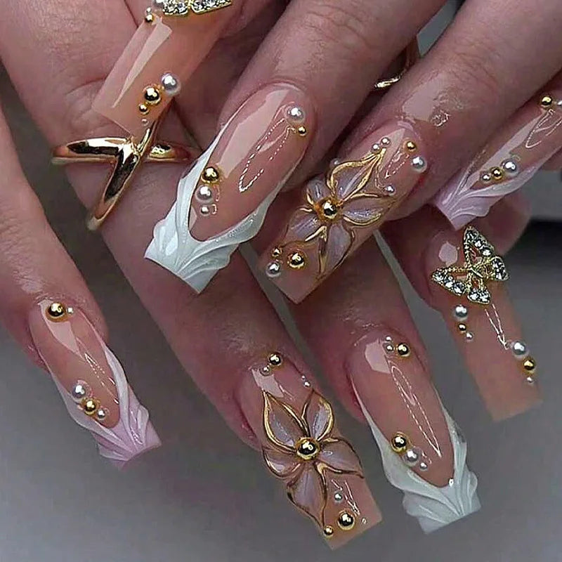 Faux Ongles Longs Bruns N64.Glitter Ballet Wearable, Design Français, Presse Complète sur Nail Ins, Nail Tips Art, 24Pcs