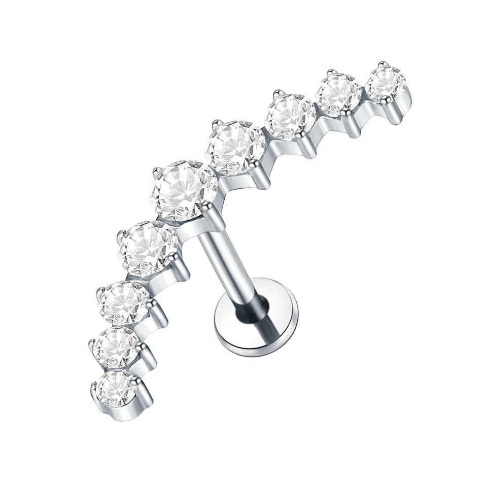 Boucle d'oreille en titane G23, Labret, Tragus, clou, filetage interne, anneaux à lèvres en Zircon, Cartilage Helix, Piercing, bijoux pour le corps, 16G, 1 pièce