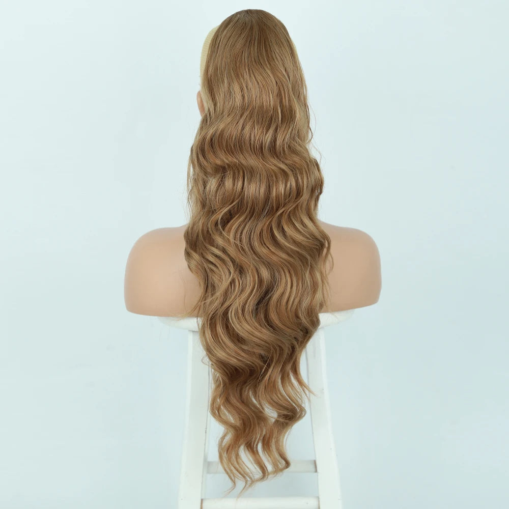 Extension de Cheveux Queue de Cheval Ondulée pour Femme, 24 Pouces, Longue Ondulation, Proximité Wstring, réinitialisation en Queue de Cheval Rouge, Fausse Queue de Cheval, Postiche