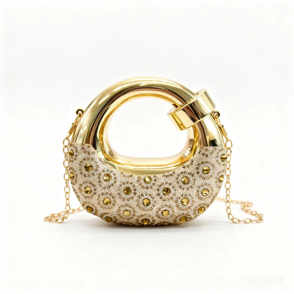Mini sacs de soirée dorés, sacs à main de luxe de créateur, sacs à bandoulière, pochettes rondes en acrylique pour fêtes et mariages, ornées de diamants, style Ins