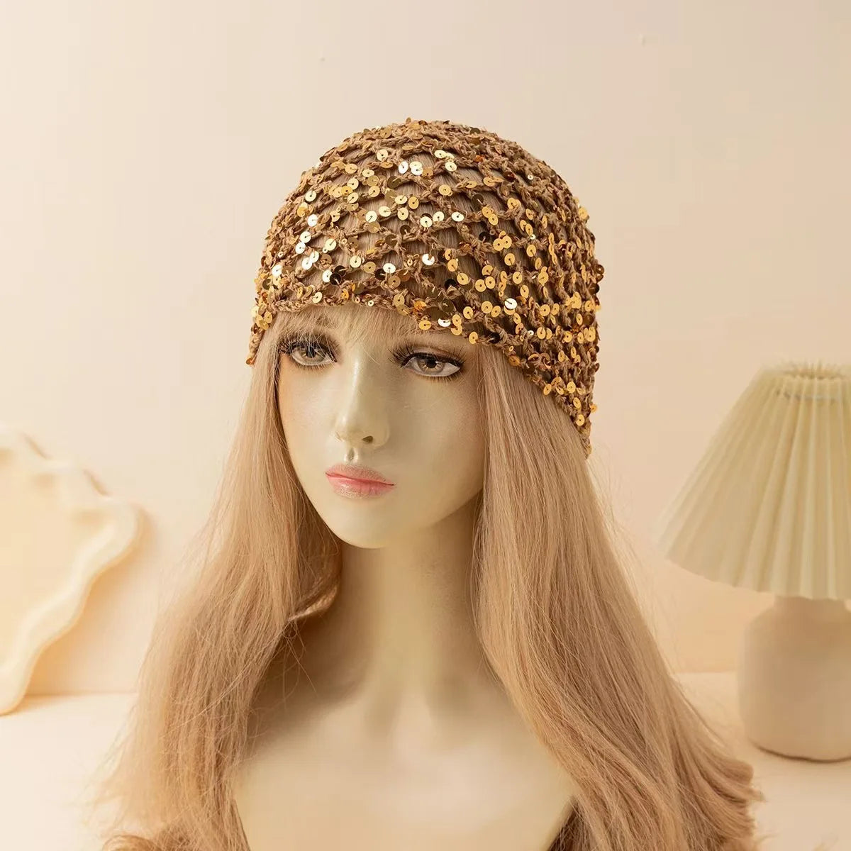 Nouveau Chapeau en Laine Tricoté Sans Bordure Style Coréen 2026, à Paillettes et Creux, Respirant, Tendance Y2K pour Femme