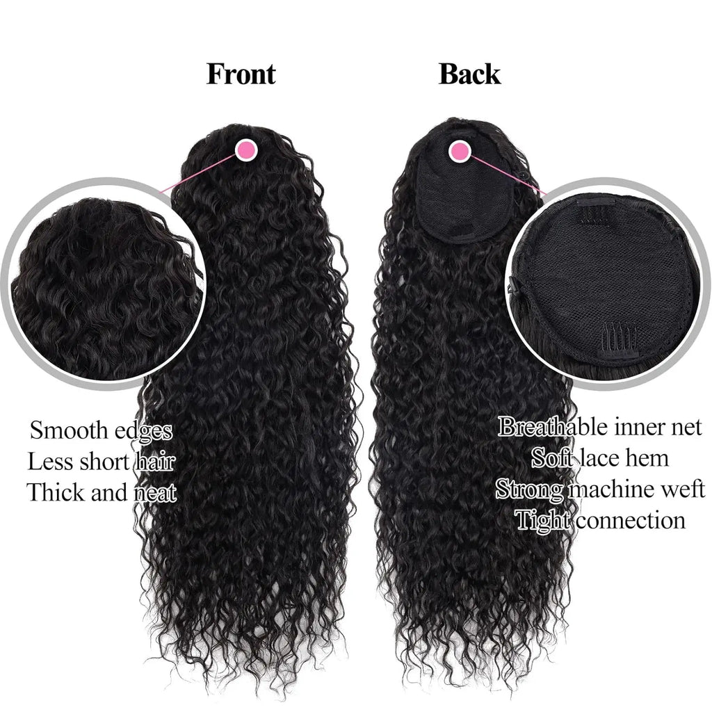 Queue de cheval à cordon de serrage Deep Wave, extensions de cheveux 100% naturels, 100g, cheveux brésiliens Remy noirs naturels, postiche avec clip