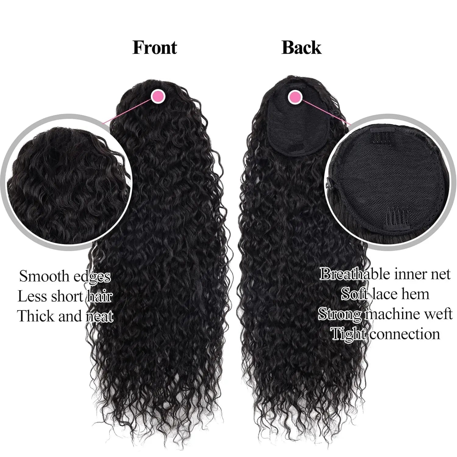 Queue de cheval à cordon de serrage Deep Wave, extensions de cheveux 100% naturels, 100g, cheveux brésiliens Remy noirs naturels, postiche avec clip