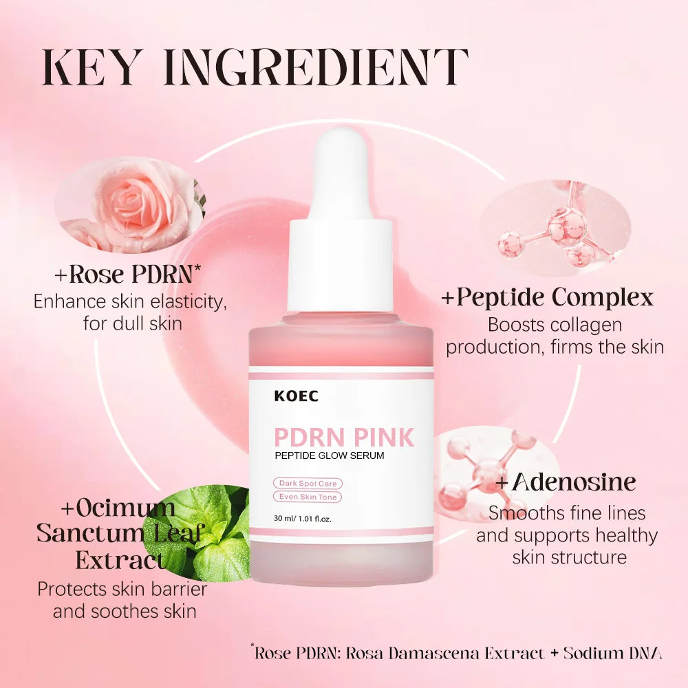 Sérum pour le visage au saumon PDRN, Peptide rose brillant, soin des taches foncées, même le teint de la peau, améliore l'élasticité, lissant, raffermissant, Adenosine, 30ml