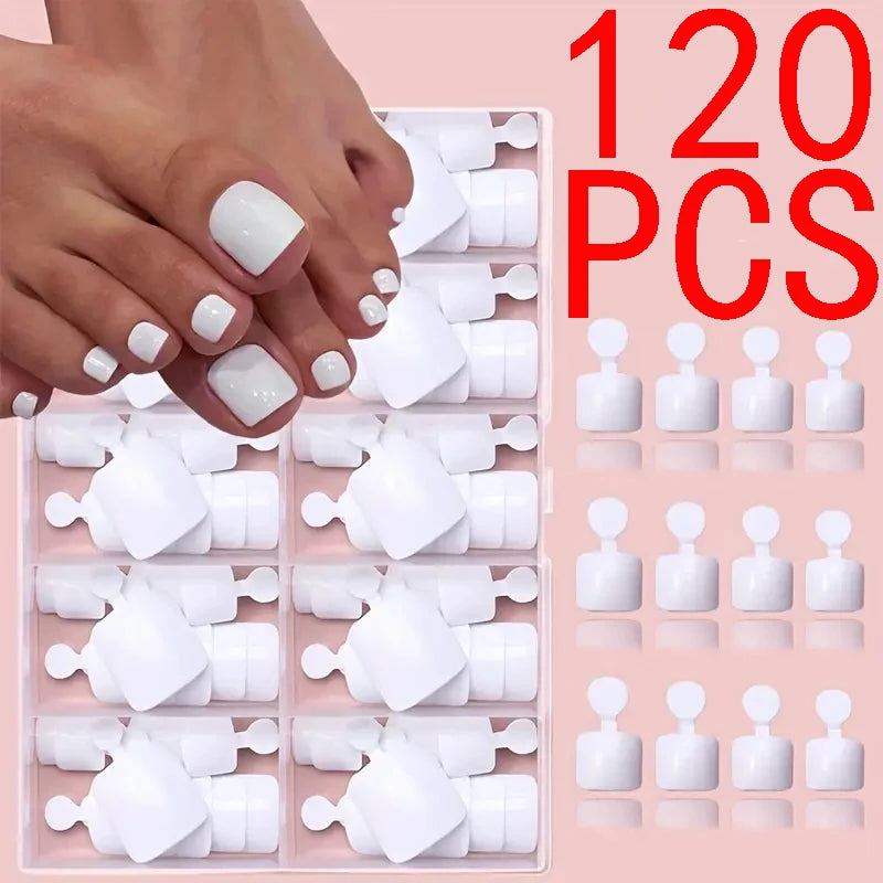 120 pièces améliorent instantané votre look avec un ensemble de faux ongles courts carrés blancs à couverture complète