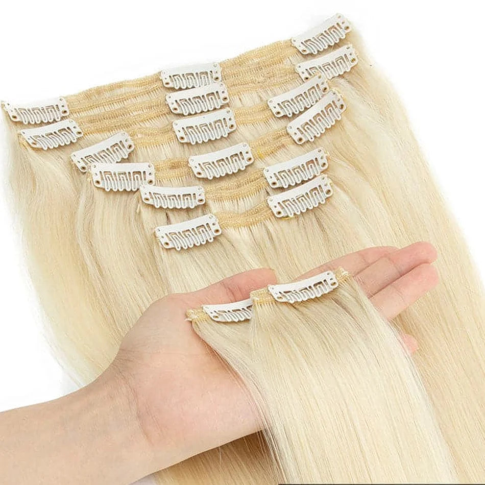 100% vrais cheveux humains blonds Clips dans les Extensions de cheveux paquets naturel noir en vrac blond 613 couleur Piano cheveux brésiliens 30 pouces
