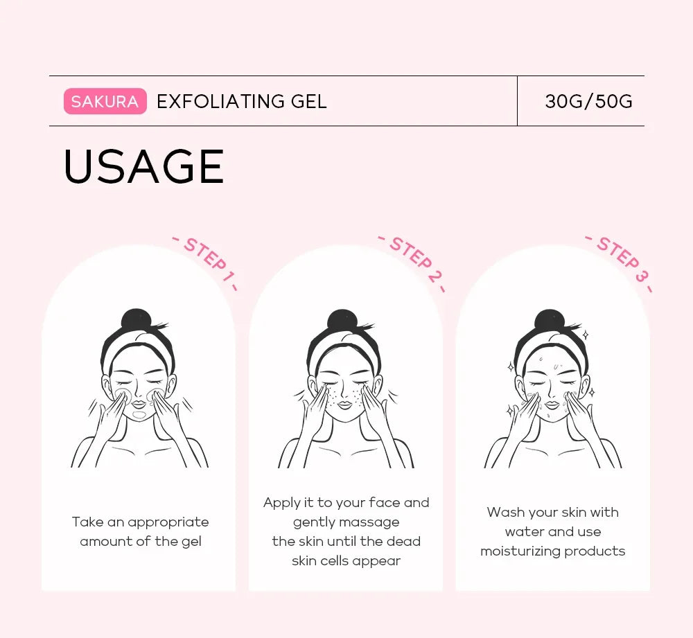 Gel exfoliant Sakura, gommage facial, hydratant, nourrissant, réparateur, crème pour le visage, soin de la peau, 30g/50g
