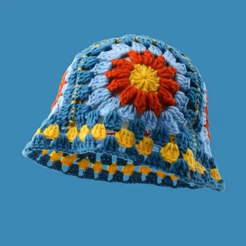 Chapeau seau coréen fait à la main au Crochet pour femmes, tissage tricoté, mode fleurs Y2k, bonnet de bassin, nouvelle collection automne hiver