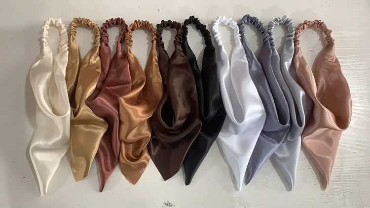 Été femmes couleur unie foulard de cheveux Vintage Triangle Bandanas Satin élastique bandeaux enfants fille bandeaux cheveux accessoires