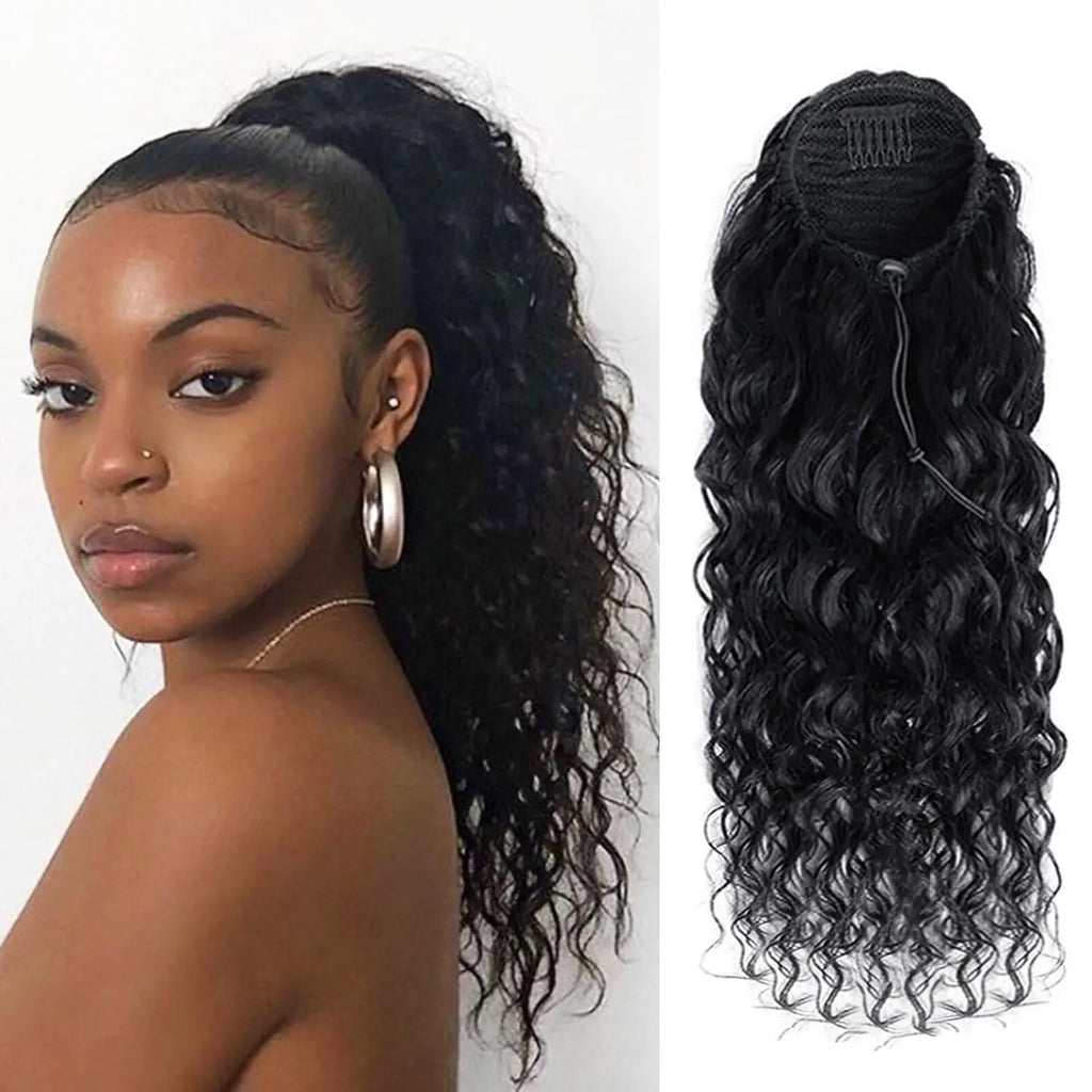 Queue de cheval à cordon de serrage Deep Wave, extensions de cheveux 100% naturels, 100g, cheveux brésiliens Remy noirs naturels, postiche avec clip