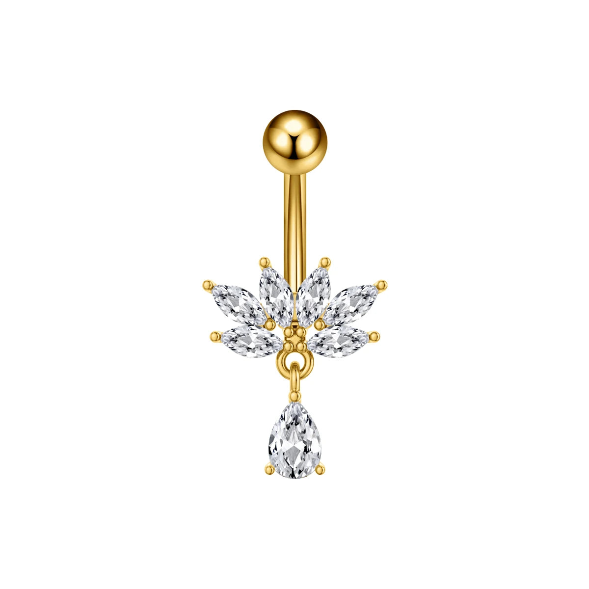 Anneaux de nombril incurvés 14G, cristaux CZ, corps Sexy, chaînes de nombril, fleur, Piercing de ventre, Umbigo, bijoux en acier inoxydable