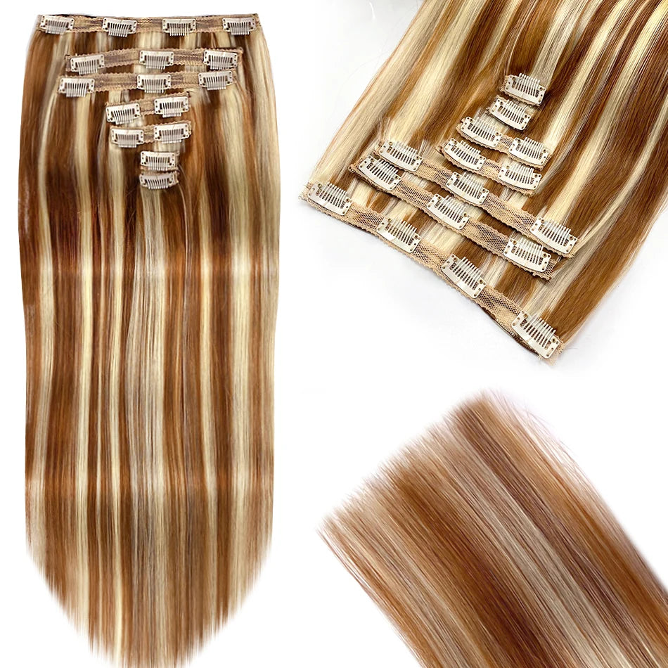 100% vrais cheveux humains blonds Clips dans les Extensions de cheveux paquets naturel noir en vrac blond 613 couleur Piano cheveux brésiliens 30 pouces