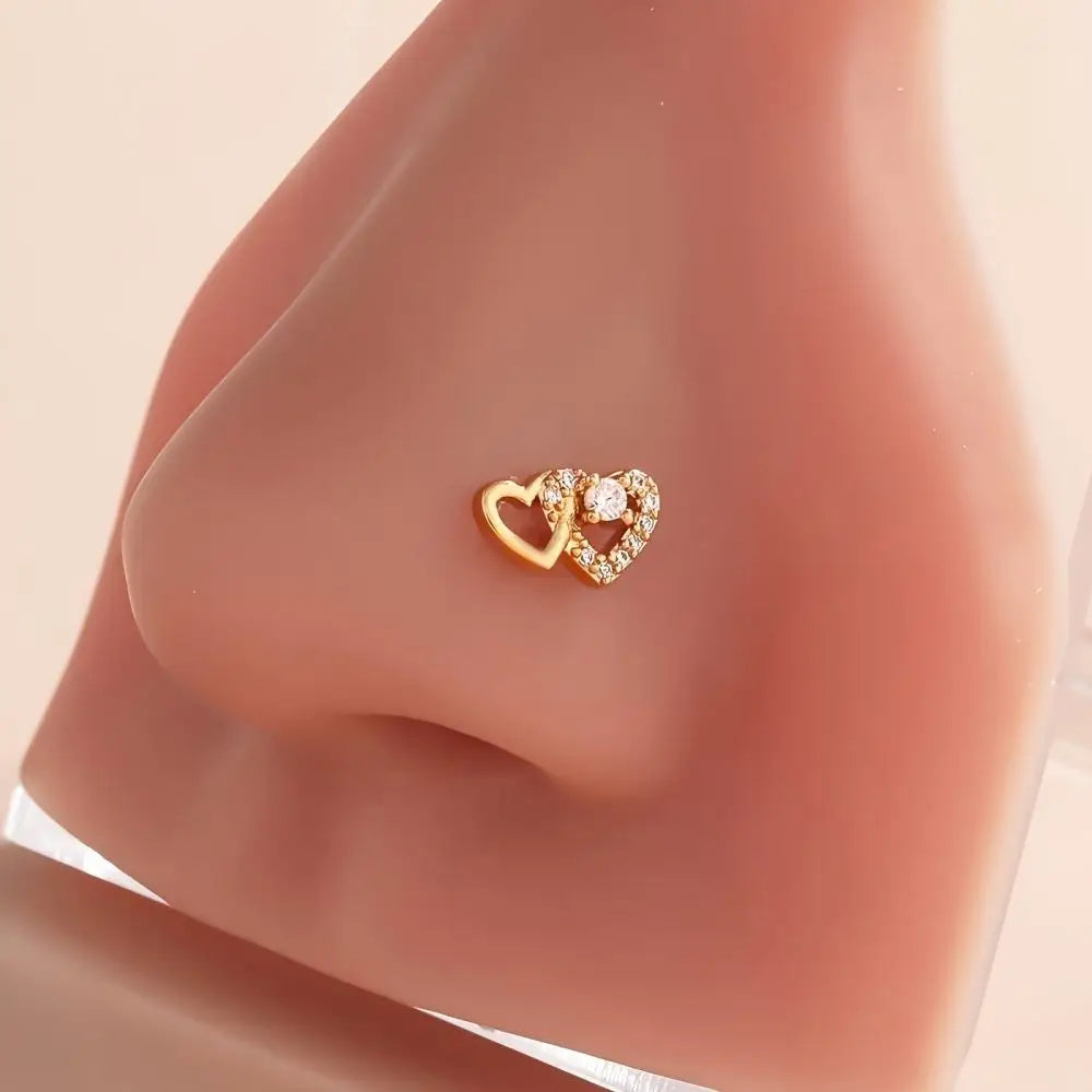 Anneaux de piercing nasal en forme de L 2G, avec cœur mignon et pierre CZ brillante, couleur or et argent, pour femmes et jeunes filles, bijoux de narine