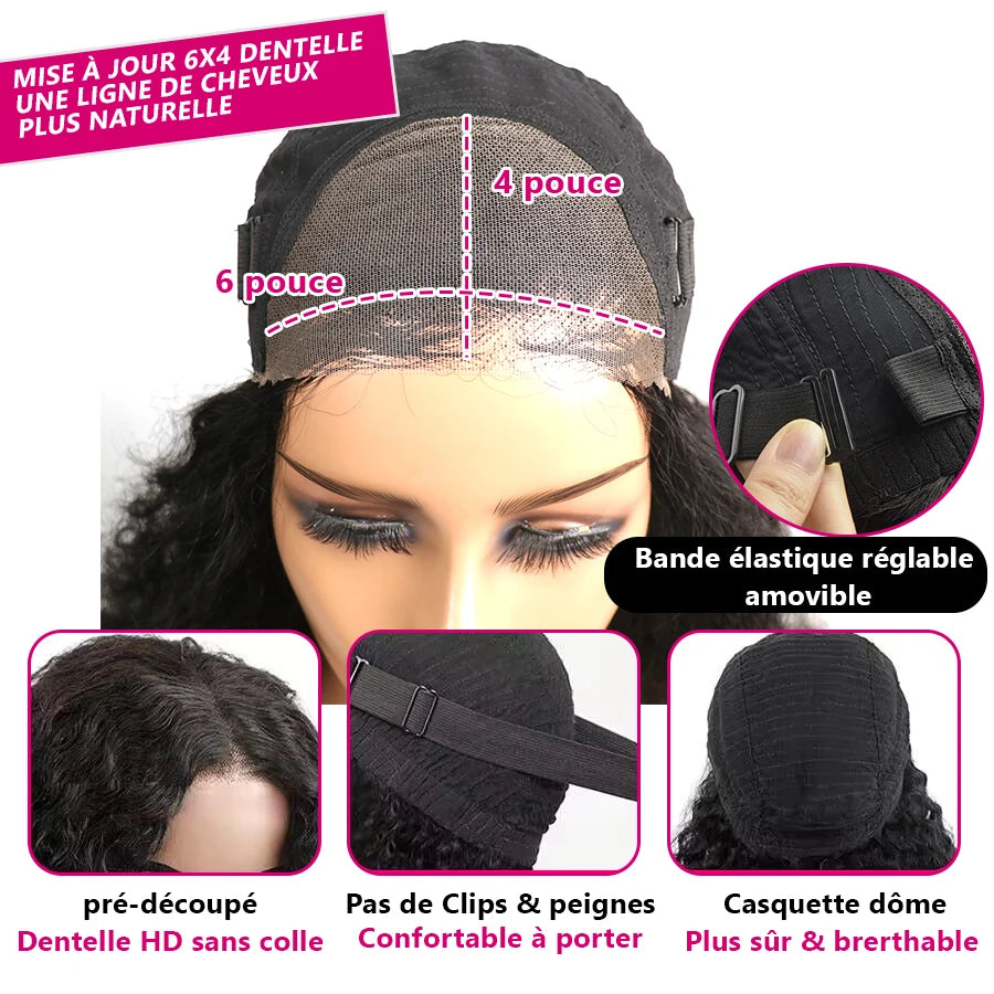 Perruque Deep Wave Premium Glueless 180 % de Densité – 100 % Cheveux Humains Remy, Lace Closure 6x4 ou 5x5, Prête à Porter, Volume Naturel et Finition Invisible