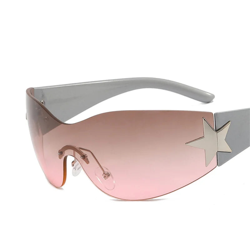 Lunettes de soleil sport punk Y2K de luxe, de marque, de créateur, style masque, monobloc, pour femme, cinq étoiles