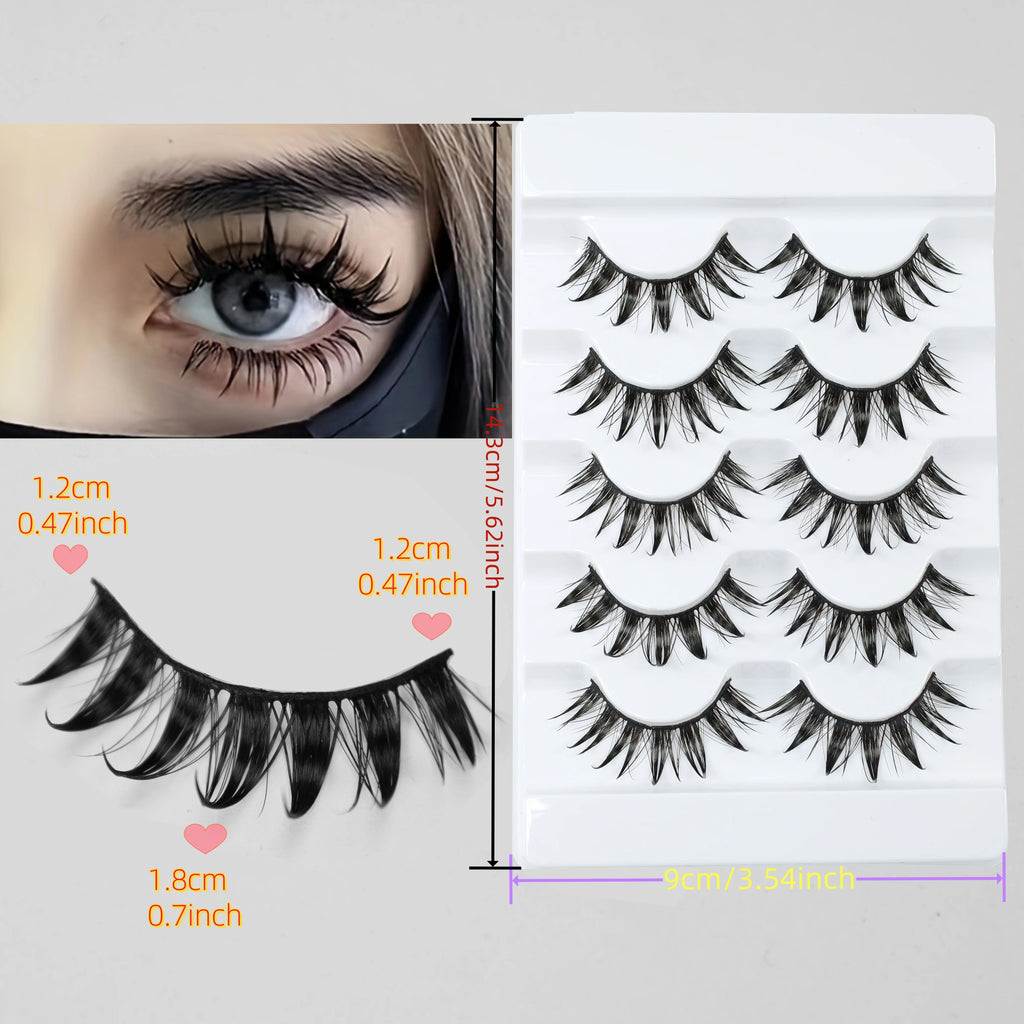 5 paires de faux cils effet mouillé, faux cils légers style maquillage thaïlandais, cils 3D stéréoscopiques effet manga, boucles démoniaques et cils bouclés