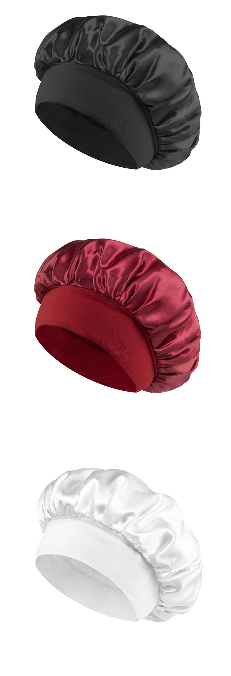 Bonnet en Satin pour femmes, pour dormir, soins capillaires, Bonnets en soie, solide, à larges bords, avec bande élastique souple