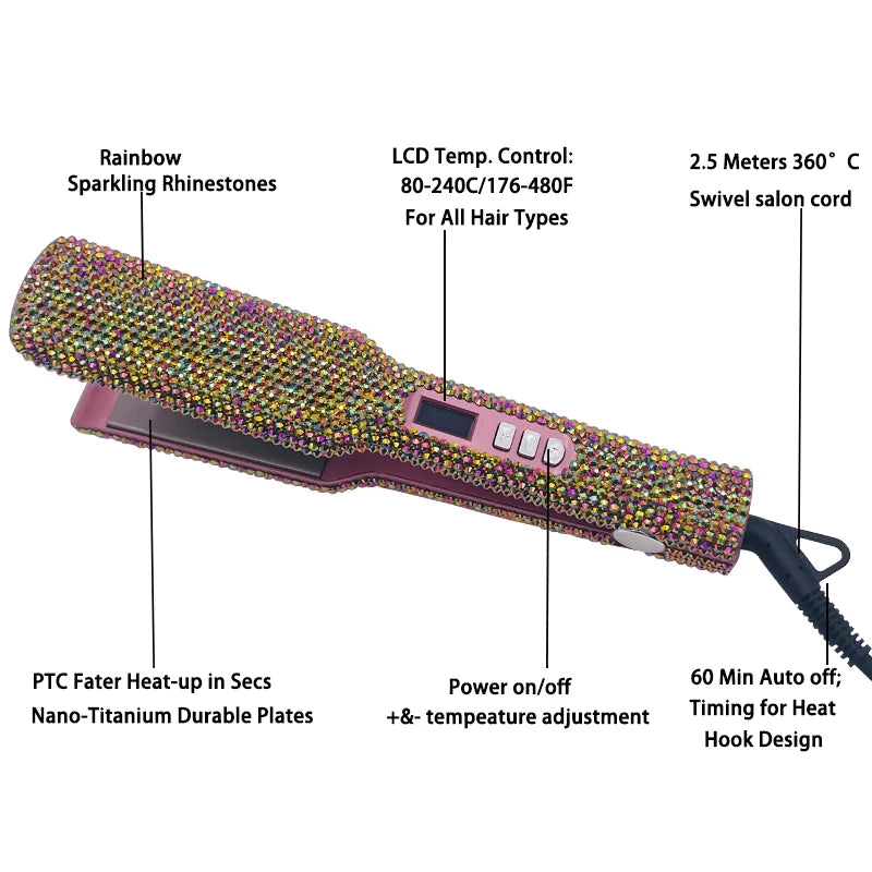 Fer à lisser Plancha Para Cabello 2 pouces fer plat avec strass professionnel titane fer à lisser chauffage 480 ℉