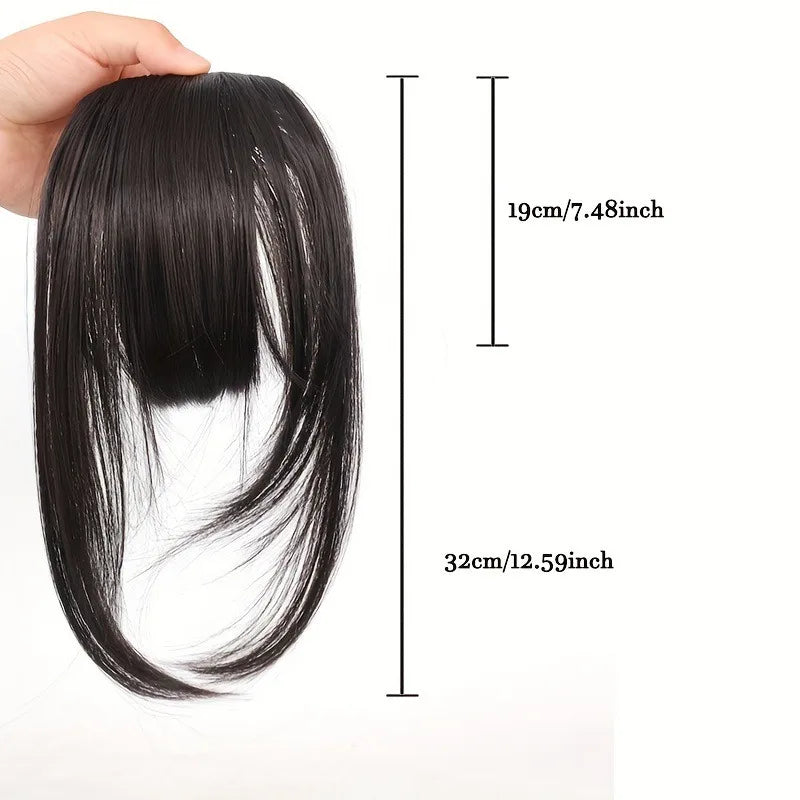 Frange à clipser en cheveux synthétiques, frange vaporeuse coupée avec favoris, aspect naturel marron foncé pour femmes, tenue de fête quotidienne