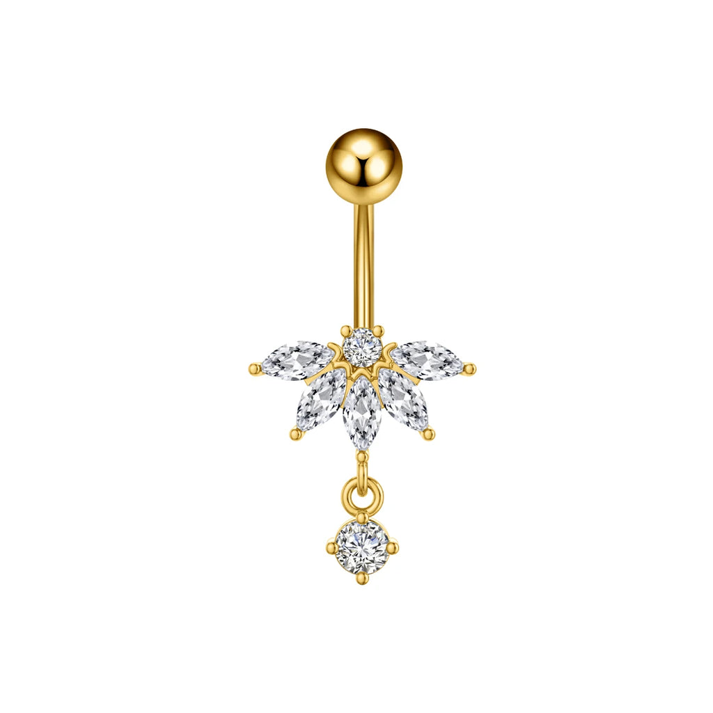 Anneaux de nombril incurvés 14G, cristaux CZ, corps Sexy, chaînes de nombril, fleur, Piercing de ventre, Umbigo, bijoux en acier inoxydable