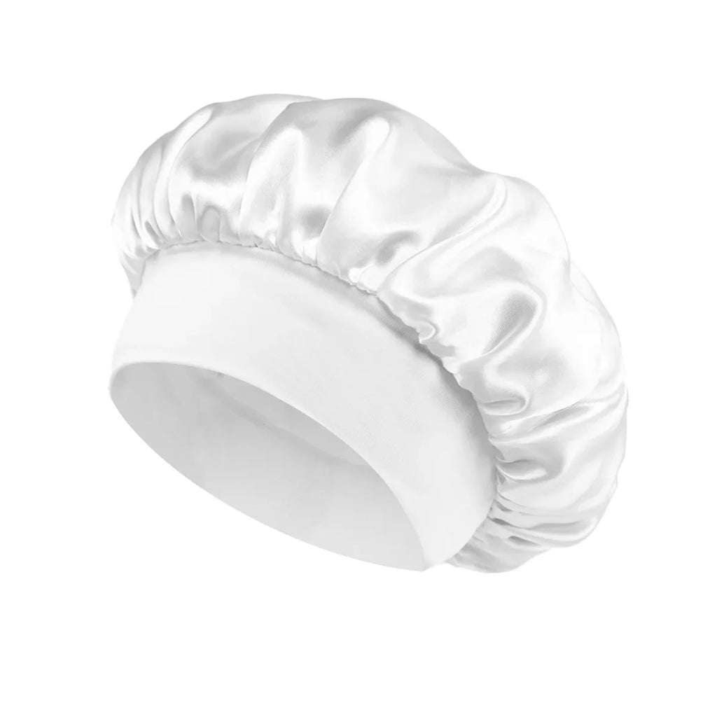 Bonnet en Satin pour femmes, pour dormir, soins capillaires, Bonnets en soie, solide, à larges bords, avec bande élastique souple