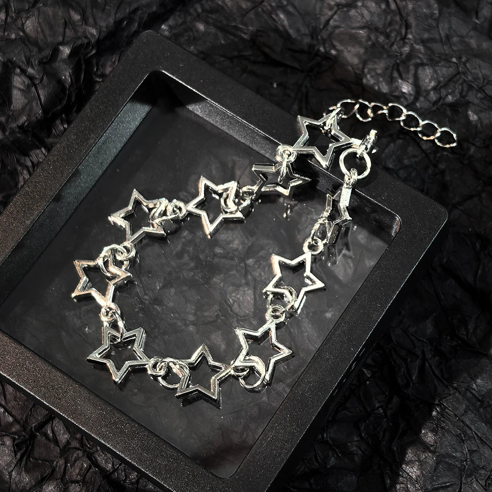 Lot de 2 bracelets Y2K mignons empilables en forme d'étoile, couleur argent, avec chaînes étoiles creuses et solides, pour femme, bijoux esthétique Coquette