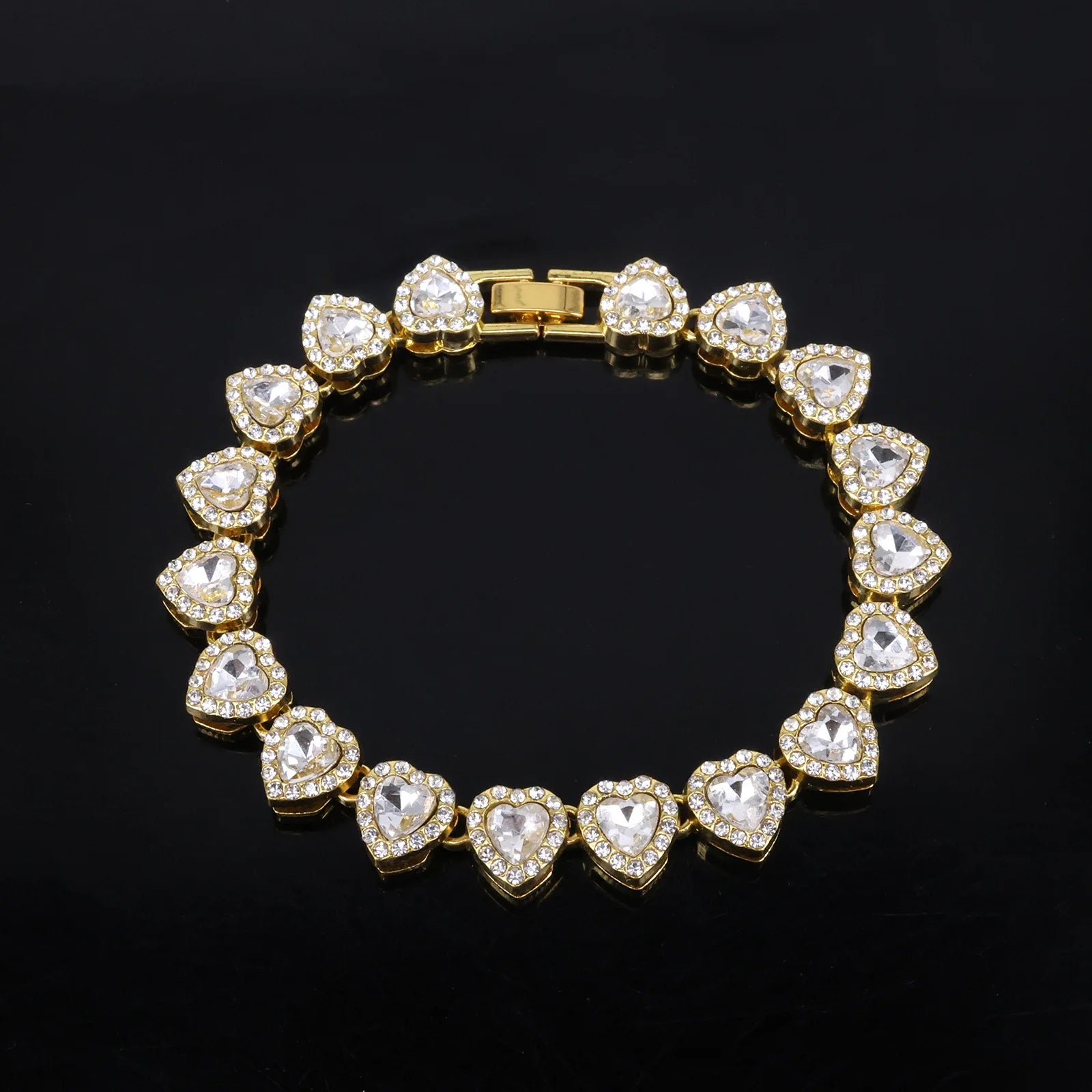 Yupsk 45CM/20CM coeur brillant strass Hip Hop Rock Tennis chaîne Bracelet collier pour femmes hommes à la mode ensemble de bijoux cadeau