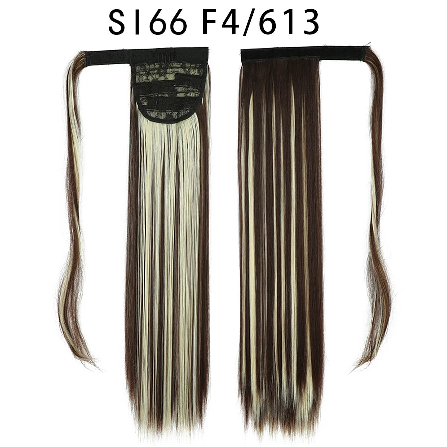 Queue de cheval synthétique longue et droite de 22 pouces, extension de cheveux à enrouler avec clip, résistante à la chaleur, postiche blond