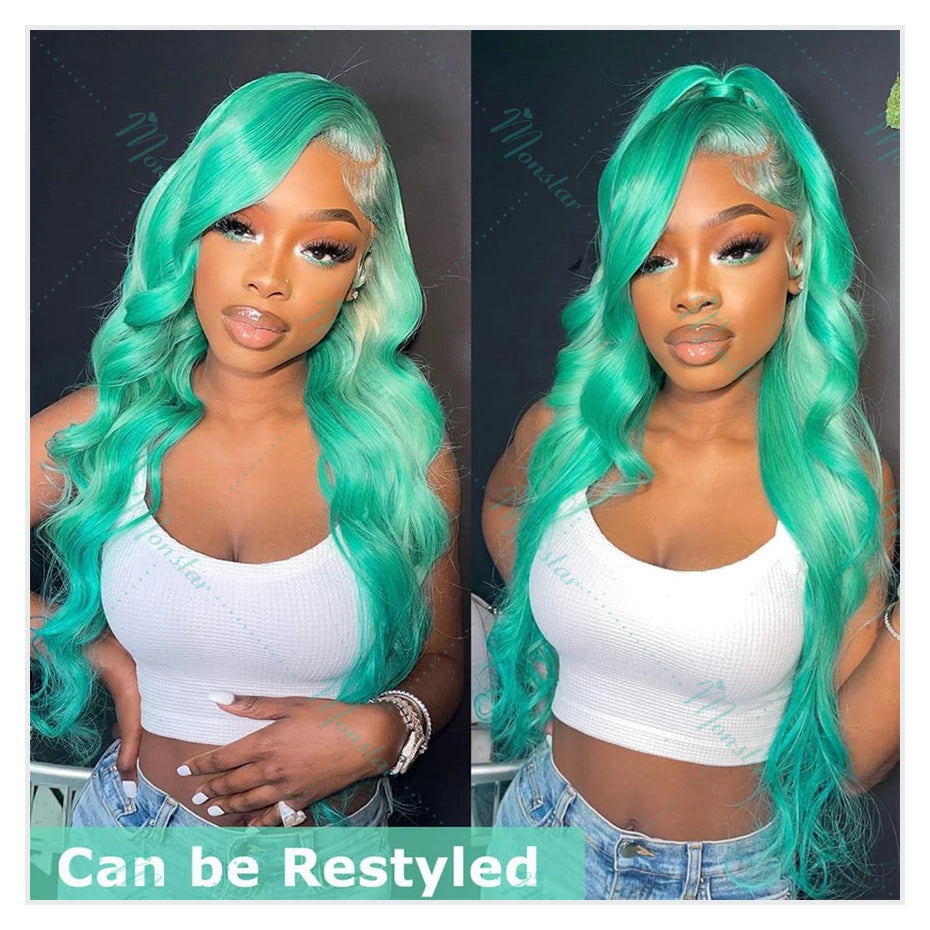 Perruque Verte 13x6 HD Lace Frontal – Cheveux Humains Vietnamiens Bruts Lisses Colorés pour Femme, Ligne Frontale Pré-Pluckée avec Baby Hair