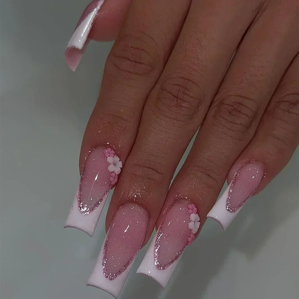 Faux Ongles Longs Bruns N64.Glitter Ballet Wearable, Design Français, Presse Complète sur Nail Ins, Nail Tips Art, 24Pcs