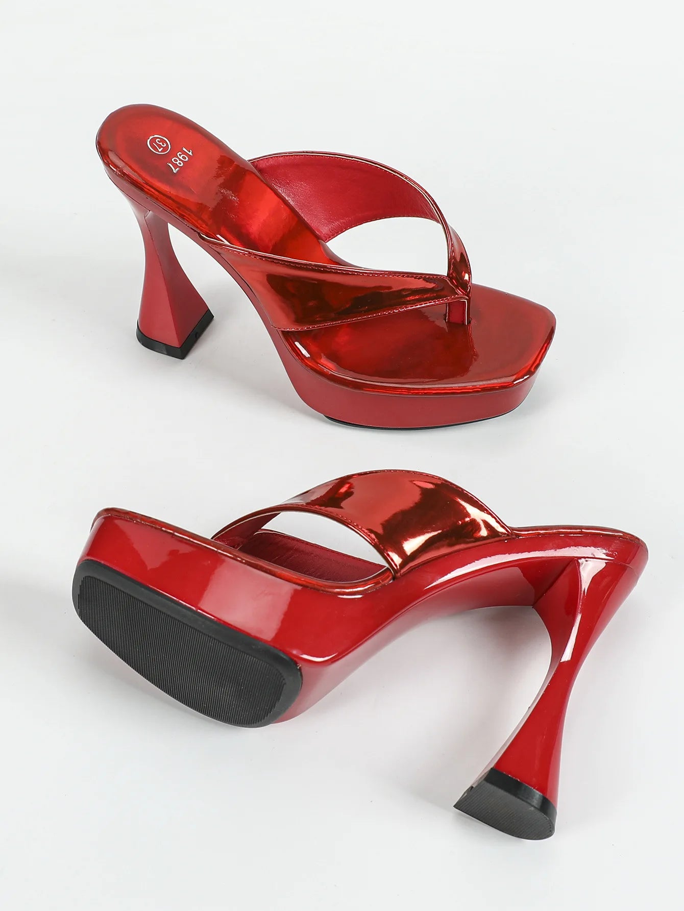 Sandales à bout carré pour femme – tongs d’été, chaussons estivaux, semelle épaisse 12 cm, mules à talons hauts avec séparateur d’orteil, chaussures noires d’extérieur pour femme