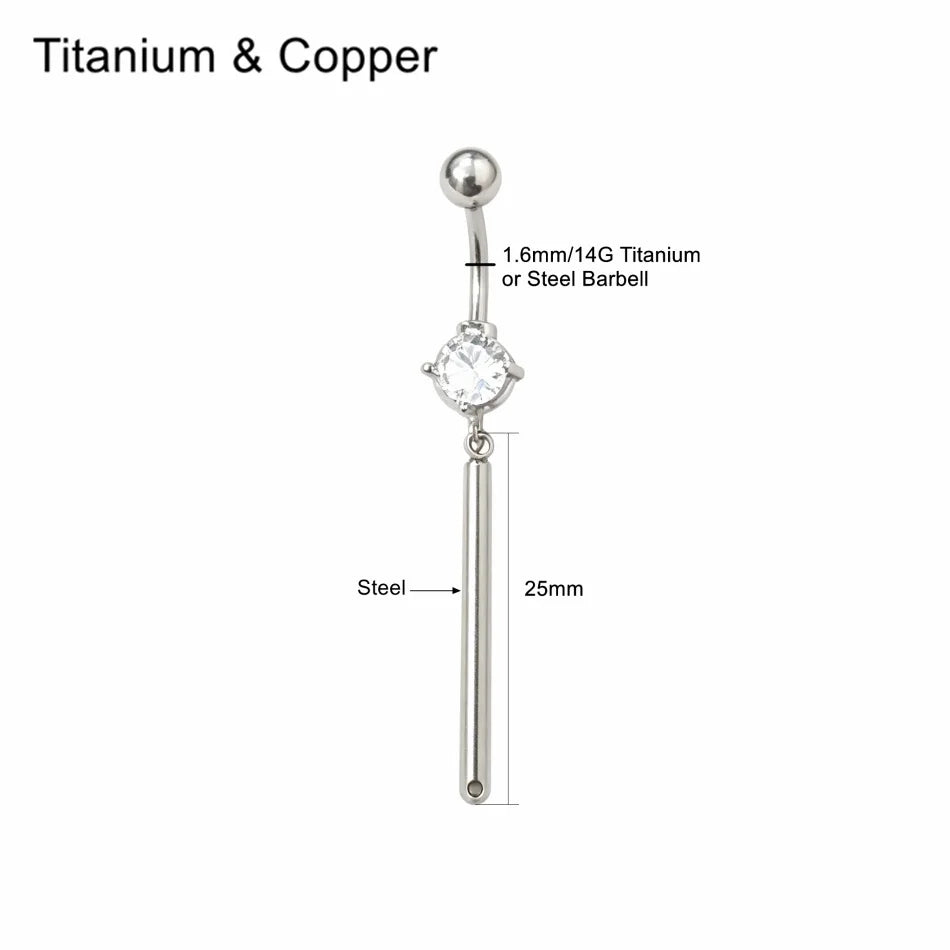 Piercing de nombril 14G en titane – barre de barbell, acier inoxydable, pendentif à strass en forme de pointe cône, style minimaliste punk, bijou de corps pour homme et femme