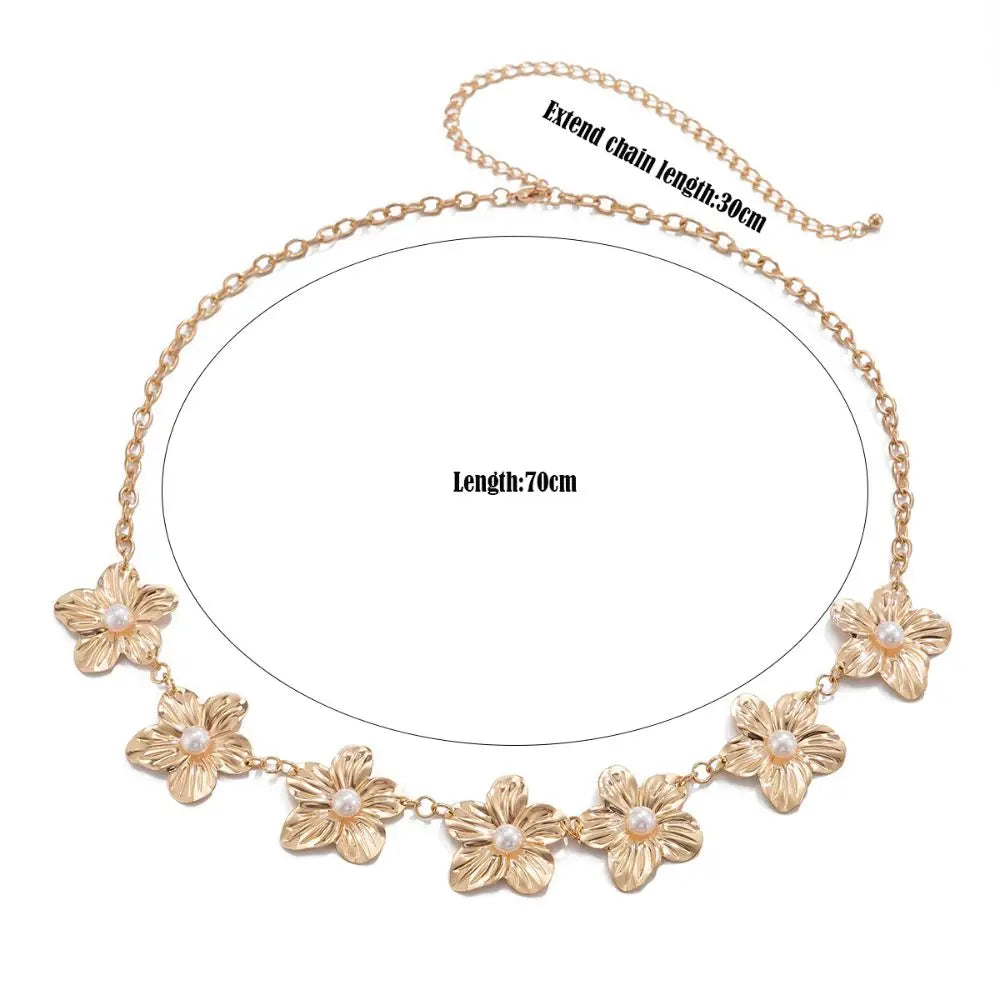 Chaîne de taille Punk pour femmes, réglable, pétale en métal, fleur, rétro, or/argent, ceinture