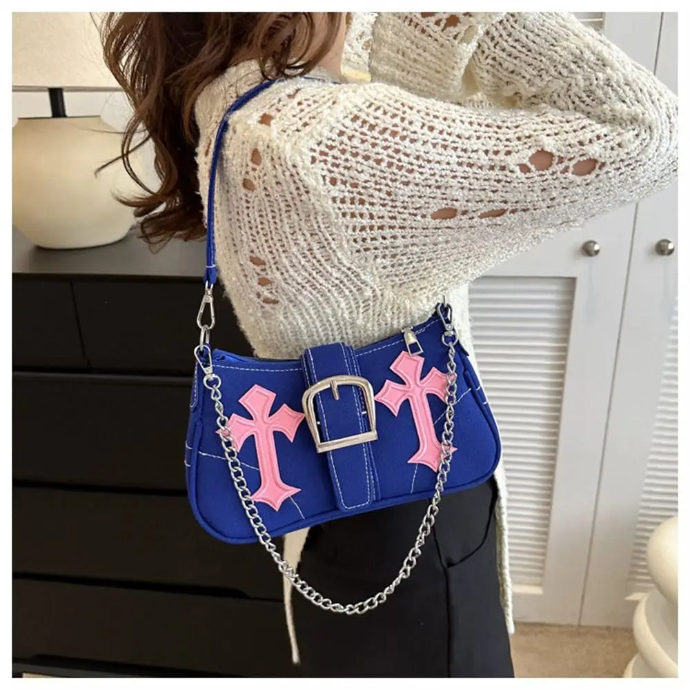 Sac à main avec fermoir métallique Hasp, sac bandoulière, sac porté sous le bras, sac cabas en toile simple et décontracté, accessoire de mode tendance au style urbain.