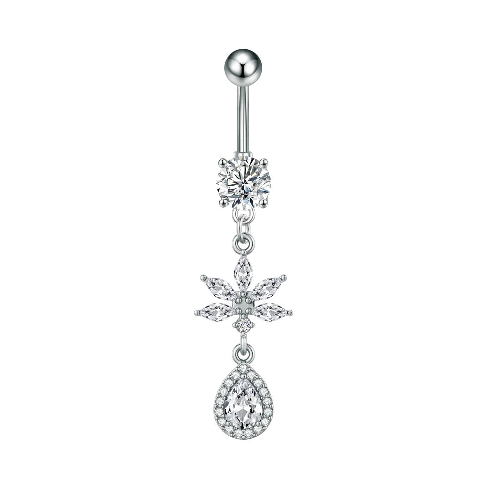 Anneaux de nombril série couleur or, carillon éolien, fleur pendante, cœur, anneau de ventre en acier inoxydable, bijoux de perçage de nombril, 1 pièce