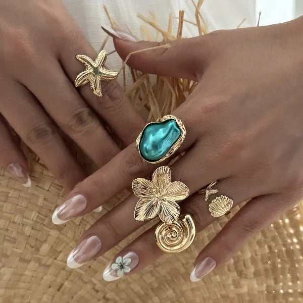 Lot de 8 bagues vintage roses en métal avec fleurs pour femme, style punk élégant, perles baroques, bagues de phalange, bijoux pour soirée et usage quotidien