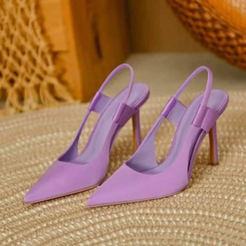 Sandales pour femmes nouvelle collection été, talons hauts, bout fermé, sandales à bride simple, talon moyen fin, style tendance ajouré, sandales à bout pointu pour femmes.
