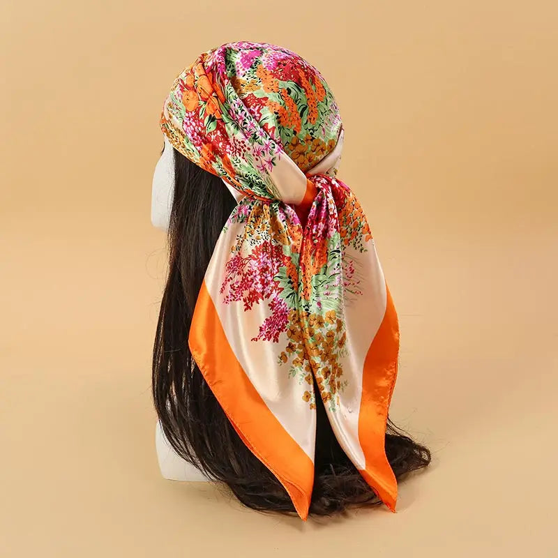 Foulard carré en soie pour femmes, nouveau Design de luxe, Style populaire, quatre saisons, protection solaire, foulard de plage, Hijab, 90x90CM