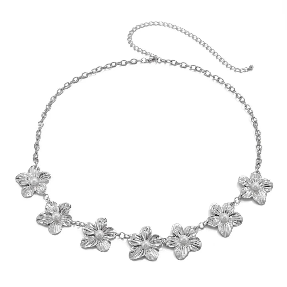 Chaîne de taille Punk pour femmes, réglable, pétale en métal, fleur, rétro, or/argent, ceinture